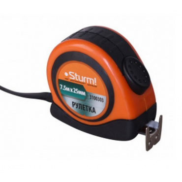 Рулетка Sturm 3100303 (7,5м х 25 мм/автостоп/2ой зацеп/обрез.корп.). Фото 1