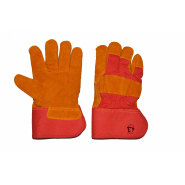 Перчатки спилковые комбинированные желтый/красный. Фото 1