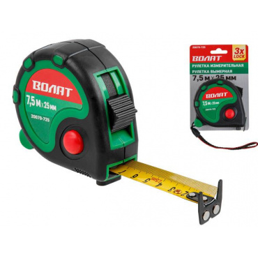 Рулетка 7,5м/25мм обрезин. корп. ВОЛАТ. Фото 1
